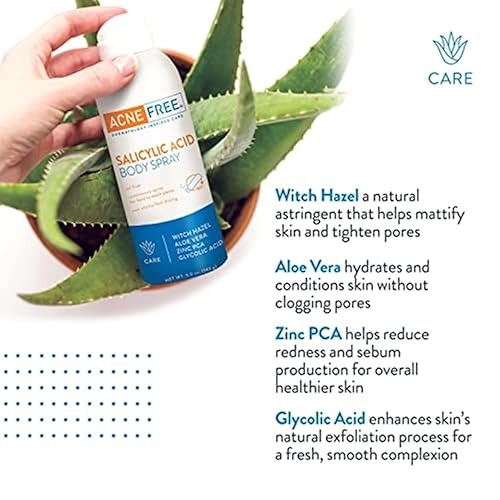 Miniatura 10 de Spray corporal de ácido salicílico sin acné, ácido salicílico, ácido glicólico para exfoliar, aclarar y desatascar los poros, básico, 5 onzas
