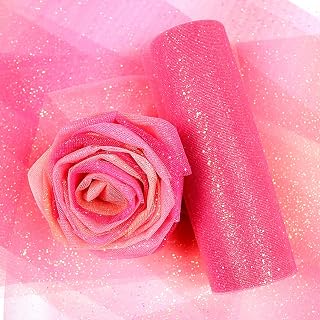 Rainbow Glitter Tulle Rolls 6 inch x 10 Yards (30 feet) for Table Runner Chair Sash Bow Pet Tutu Skirt Sewing Crafting Fabric Wedding Birthday Ribbon (Rainbow Pink)