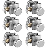STARPY 6 Pack Brushed Nickel Door Knobs with Square Rosette, Interior Door Handles for Bath & Bed, Heavy Duty Door Knob with Lock