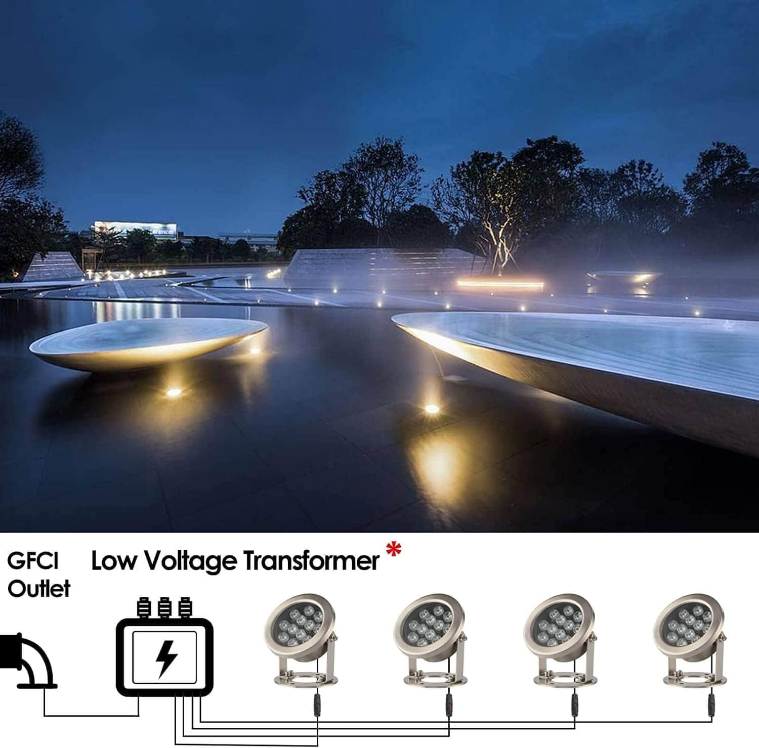 JSN&PC LED Pond Lights 24W 5000K White Color DC12V Underwater Lights for Party Home Garden Fountain Water Rockery Grass Land