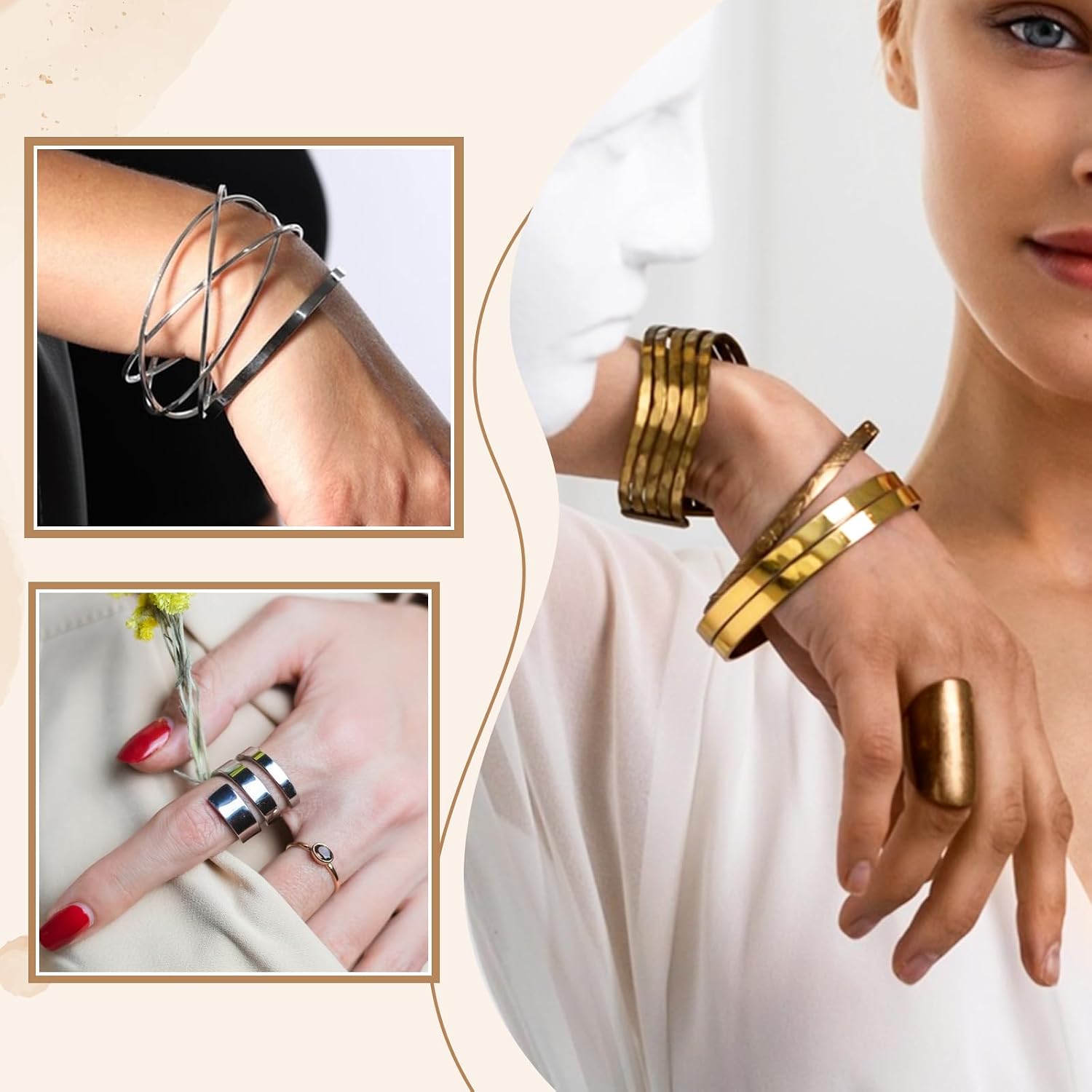3 Pcs Ring Bracelet Mandrel Sizer Set Including Two Way Rubber Hammer Metal Ring Mandrel,Stainless Steel Bracelet-Mandrel with Graduated Adjust Bracelet Making Jewelry-Making Tool for Jewelry Repair M