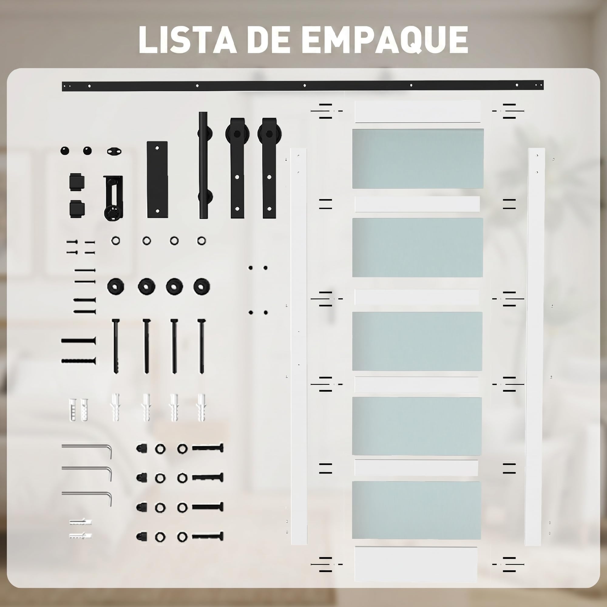 HOMCOM Puerta Corredera con Herrajes 71x213 cm Interior para Baño Blanco | MDF y Vidrio Esmerilado, Rodillo, Riel, Guía de Suelo, para Salón, Sala de Estar