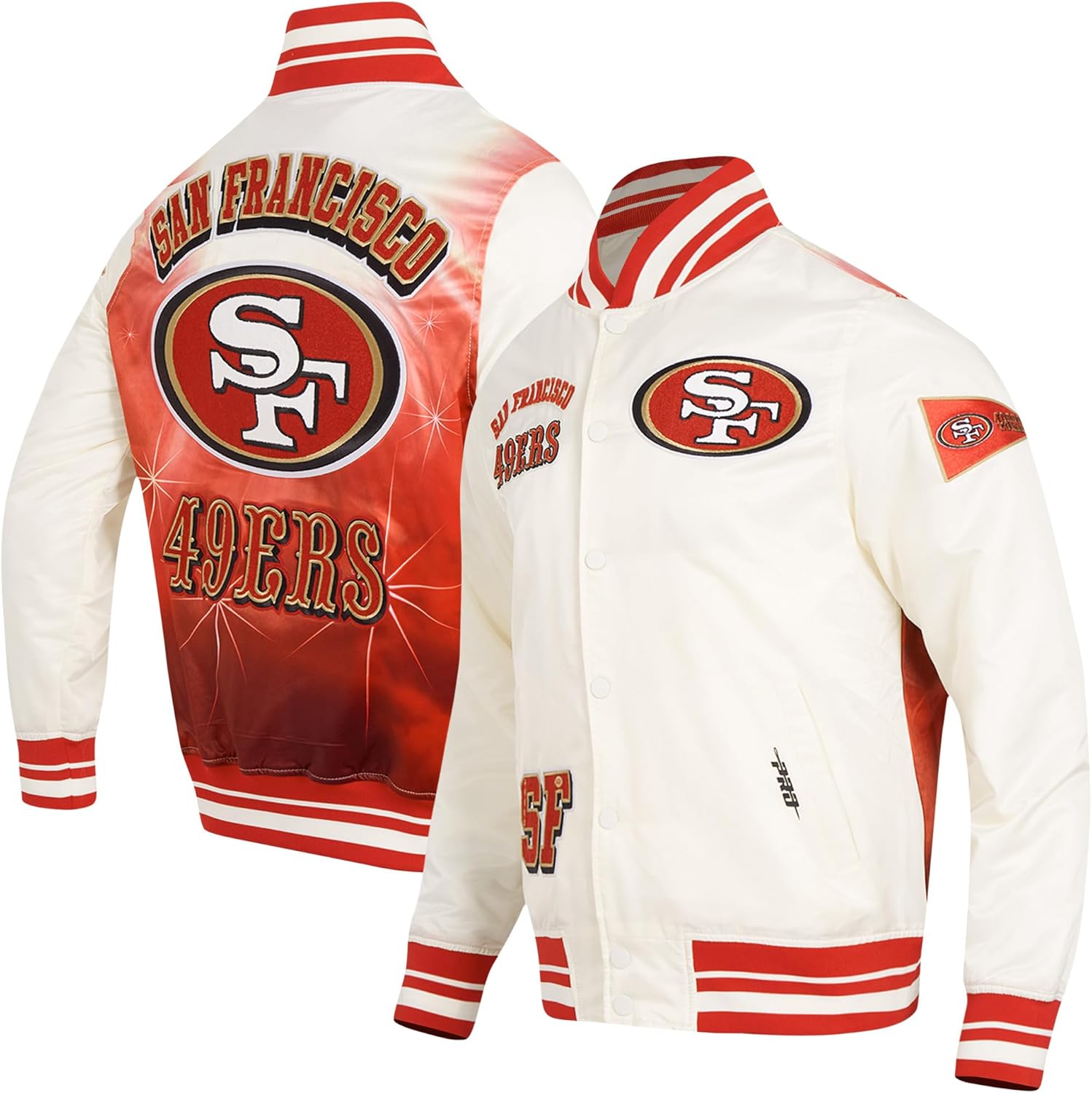 Pro Standard Mens NFL San Francisco 49ers Sublimated Satin Jacket Satin Jacket Eggshell/Red 3XL