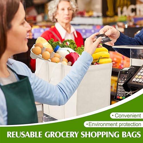 Miniatura 4 de Hillban Paquete de 30 bolsas de comestibles reutilizables a granel resistentes grandes bolsas de compras lavables plegables con asas