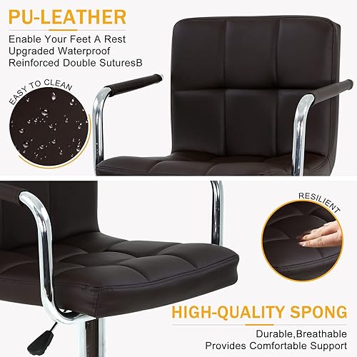 Miniatura 2 de Juego de 2 sillas de bar negras con brazos, taburetes giratorios de 360 grados de altura de mostrador ajustable con