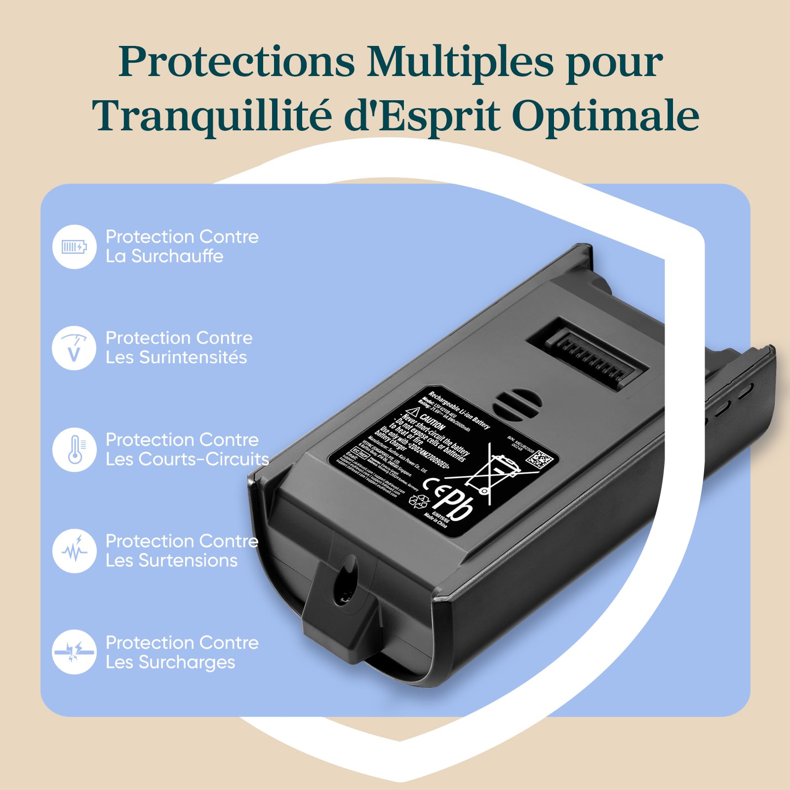 Batterie de Rechange d'origine Levoit pour aspirateur sans Fil LVAC-200 Max, jusqu'à 70 Minutes d'autonomie, 6 Batteries Lithium 3000 mAh, 3 à 4 Heures de Charge, Gris