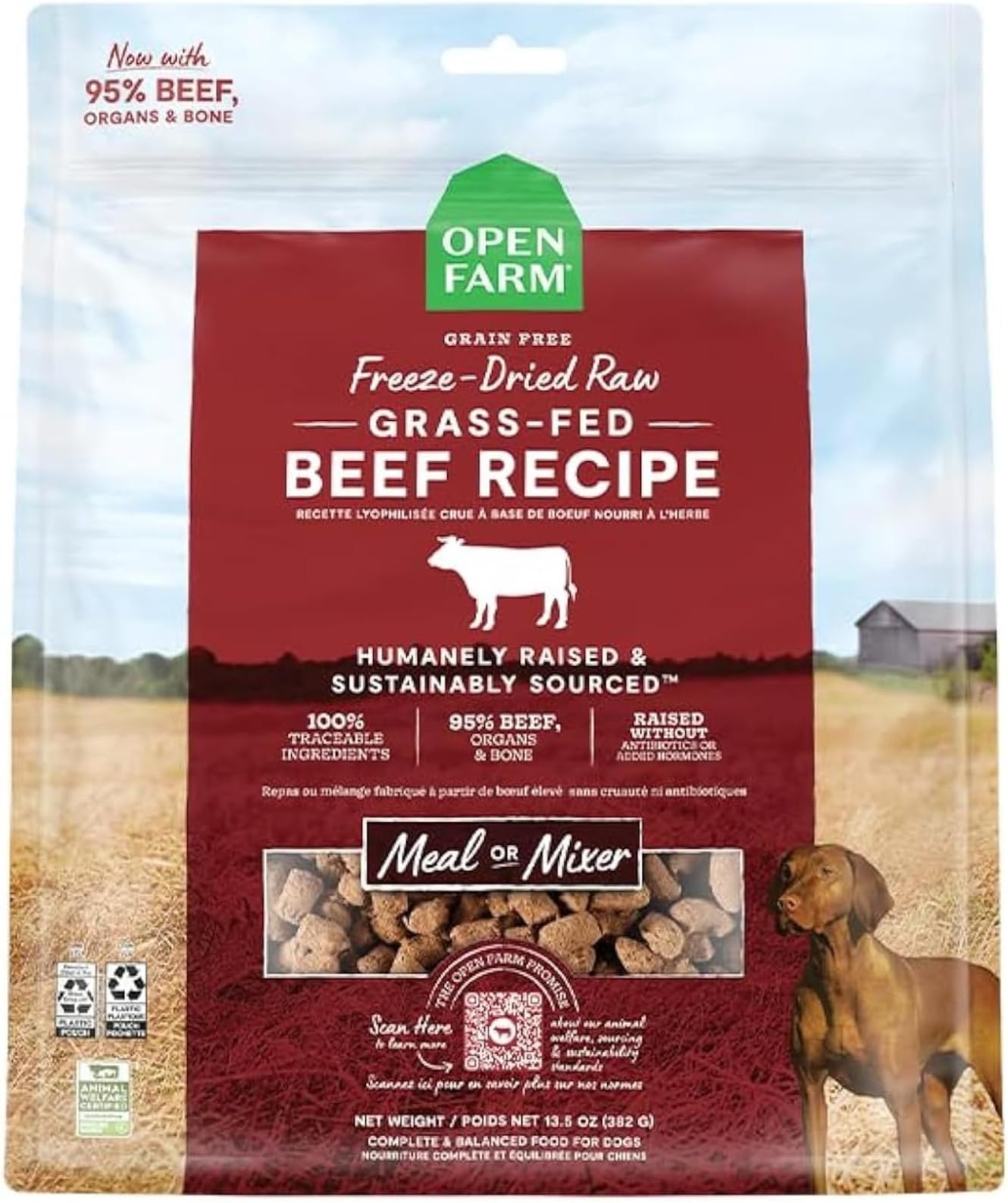 Open Farm Freeze Dried Raw Dog Food, Humanely Raised Meat Recipe with Non-GMO Superfoods and No Artificial Flavors or Preservatives (3.5 Ounce (Pack of 1), Grass Fed Beef Recipe)