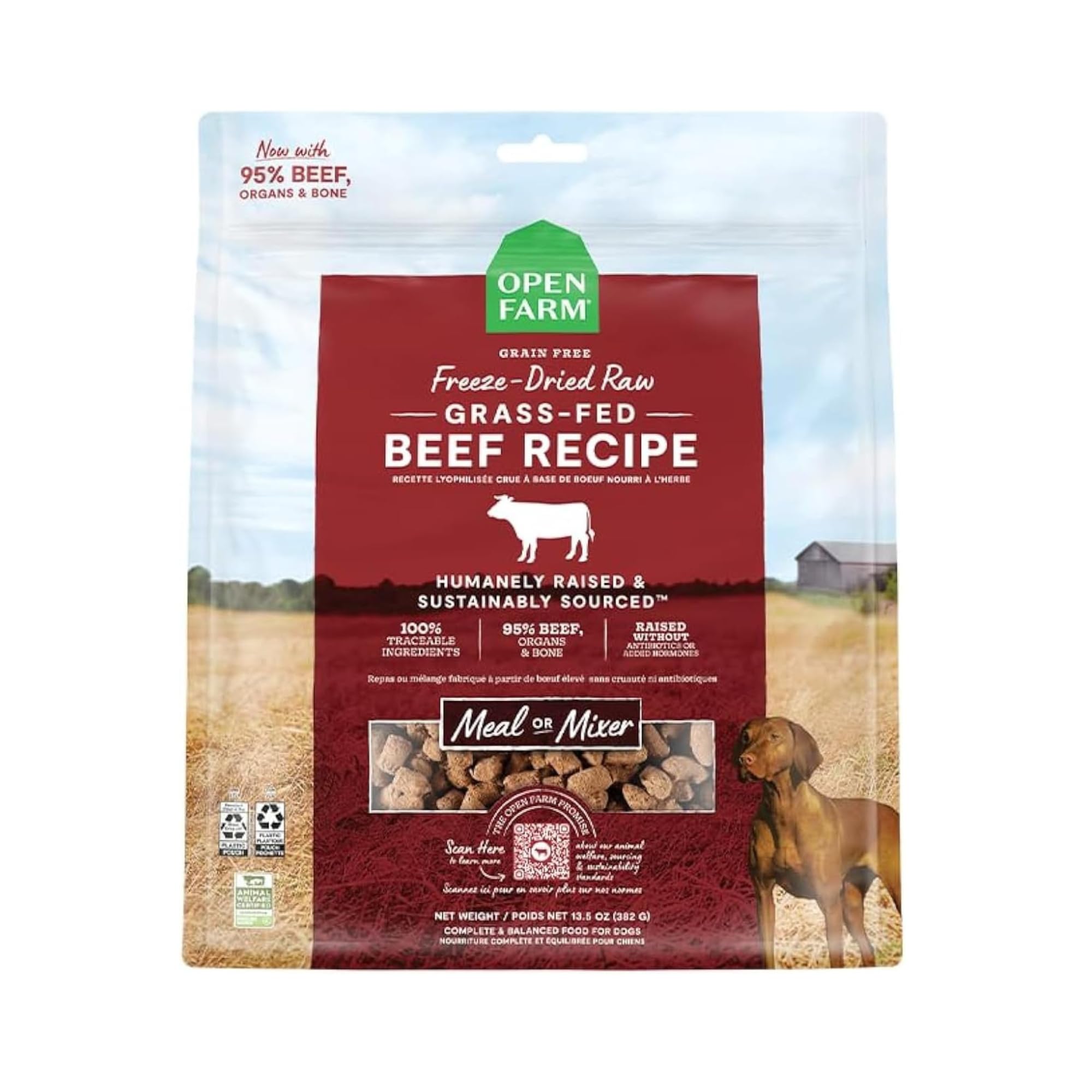 Open Farm Freeze Dried Raw Dog Food, Humanely Raised Meat Recipe with Non-GMO Superfoods and No Artificial Flavors or Preservatives (3.5 Ounce (Pack of 1), Grass Fed Beef Recipe)