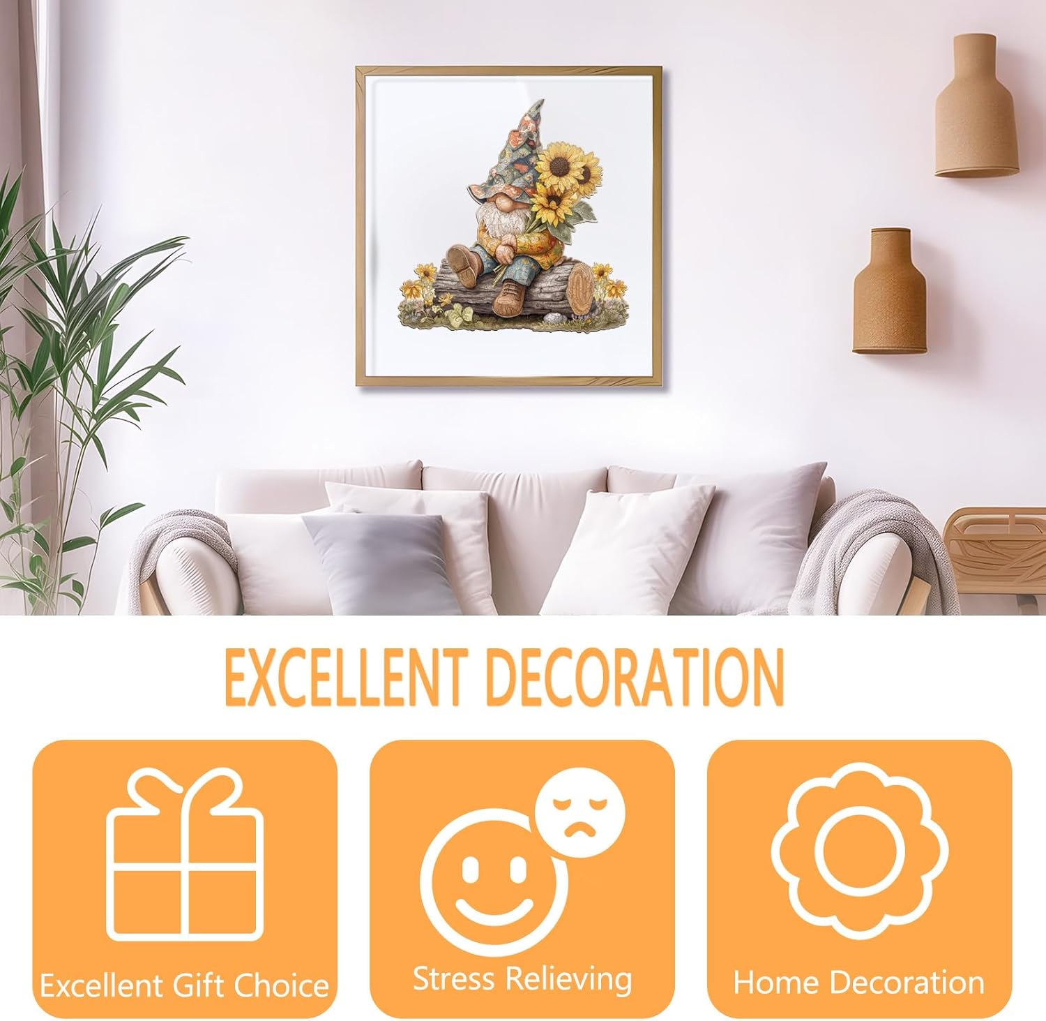 Wooden Puzzles for Adults - Sunflower Gnome Wooden Puzzle, Unique Wood Jigsaw Puzzle for Adults, Wood Puzzles Adult, Gifts for Family, Wall Art Home Decor (157pcs 11.3 * 11.5in M)