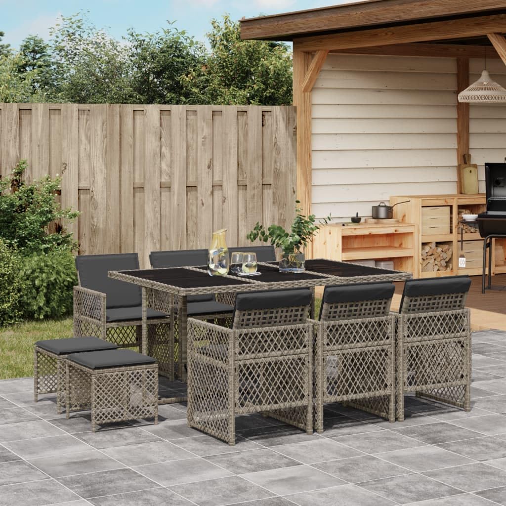 Conjunto de comedor de jardín con cojines de ratán gris de polirratán resistente a los rayos UV, diseño de ahorro de espacio, para terraza, balcón, comedor, muebles de exterior