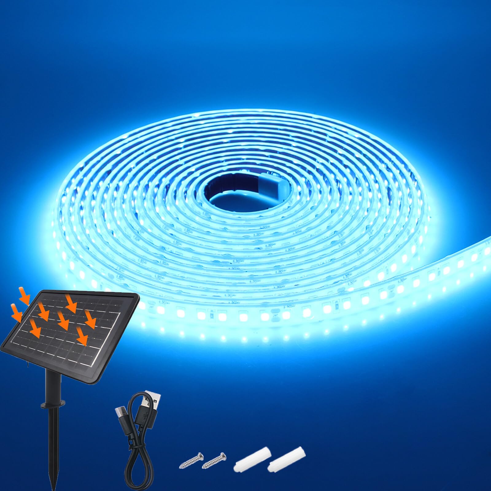 KAFULA 24V 8 Mode Solar Strip Light [8m,Ice Blue],IP68 Waterproof,7200MAH Solar Powered Flexible LED Rope Light CRI85+,Bedroom Garden Balcony Decorative Lighting