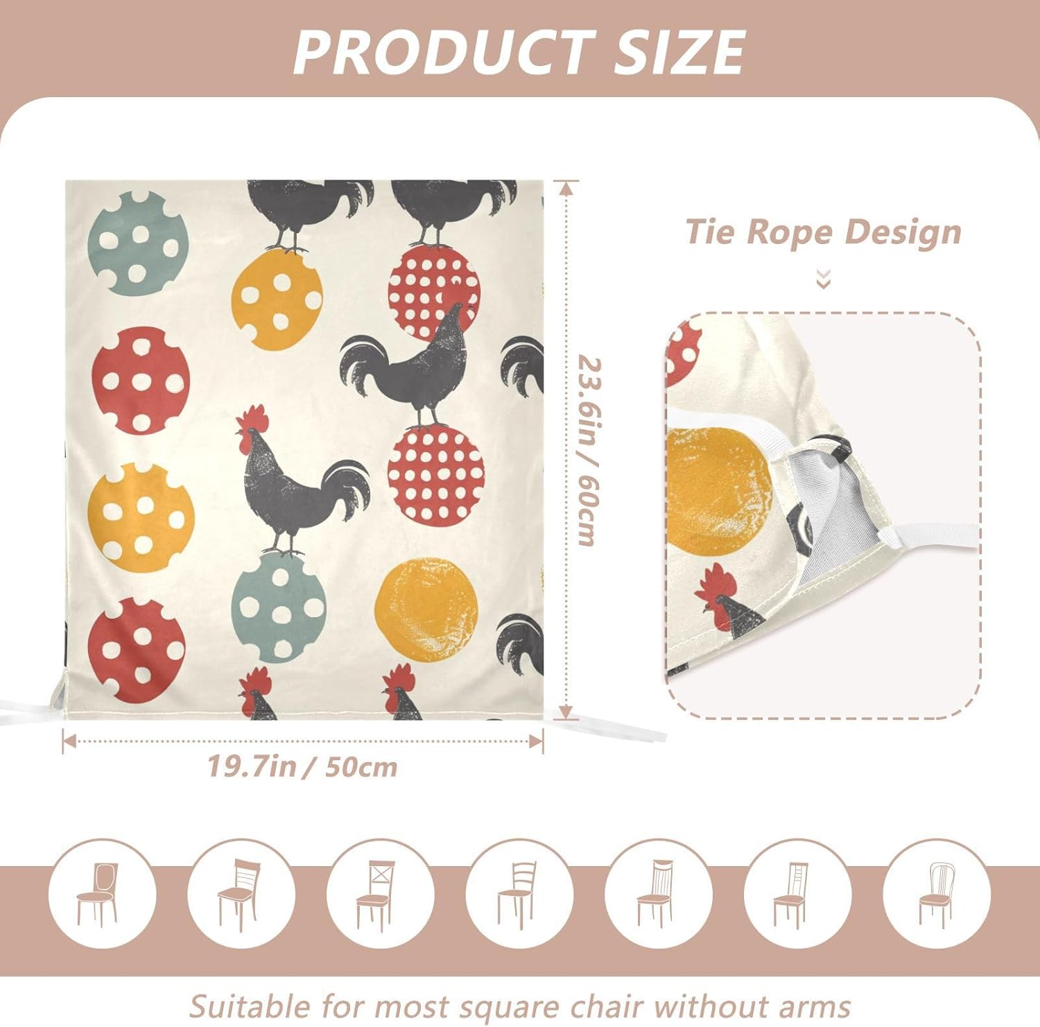 ALAZA Rooster Dots Chair Back Cover Set of 6, Washable Reusable Removable Chair Slipcovers Decorative Chair Cover for Home Kitchen Wedding Party