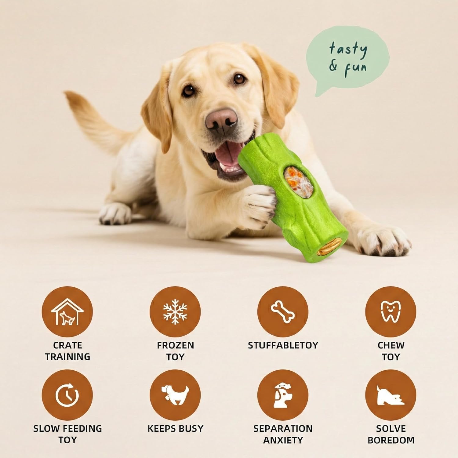 2 Pack Dog Toys for Aggressive Chewers, Interactive Indestructible Dog Toys with Frozen Treat Function, Durable Dog Puzzle Toy for Large & Medium Dogs, Reduces Anxiety, Green & Brown