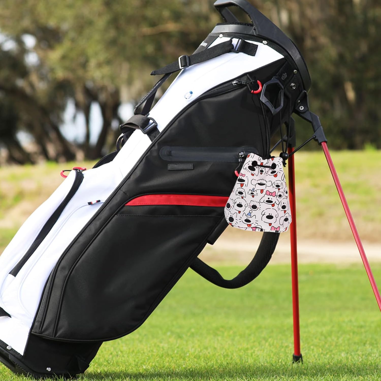 2PC Golf Accessories Bag - Cute Pet Pattern Drawstring Pouch, Waterproof & Large Capacity | Keep Balls, Tees, Tools & Valuables Secure On-Course