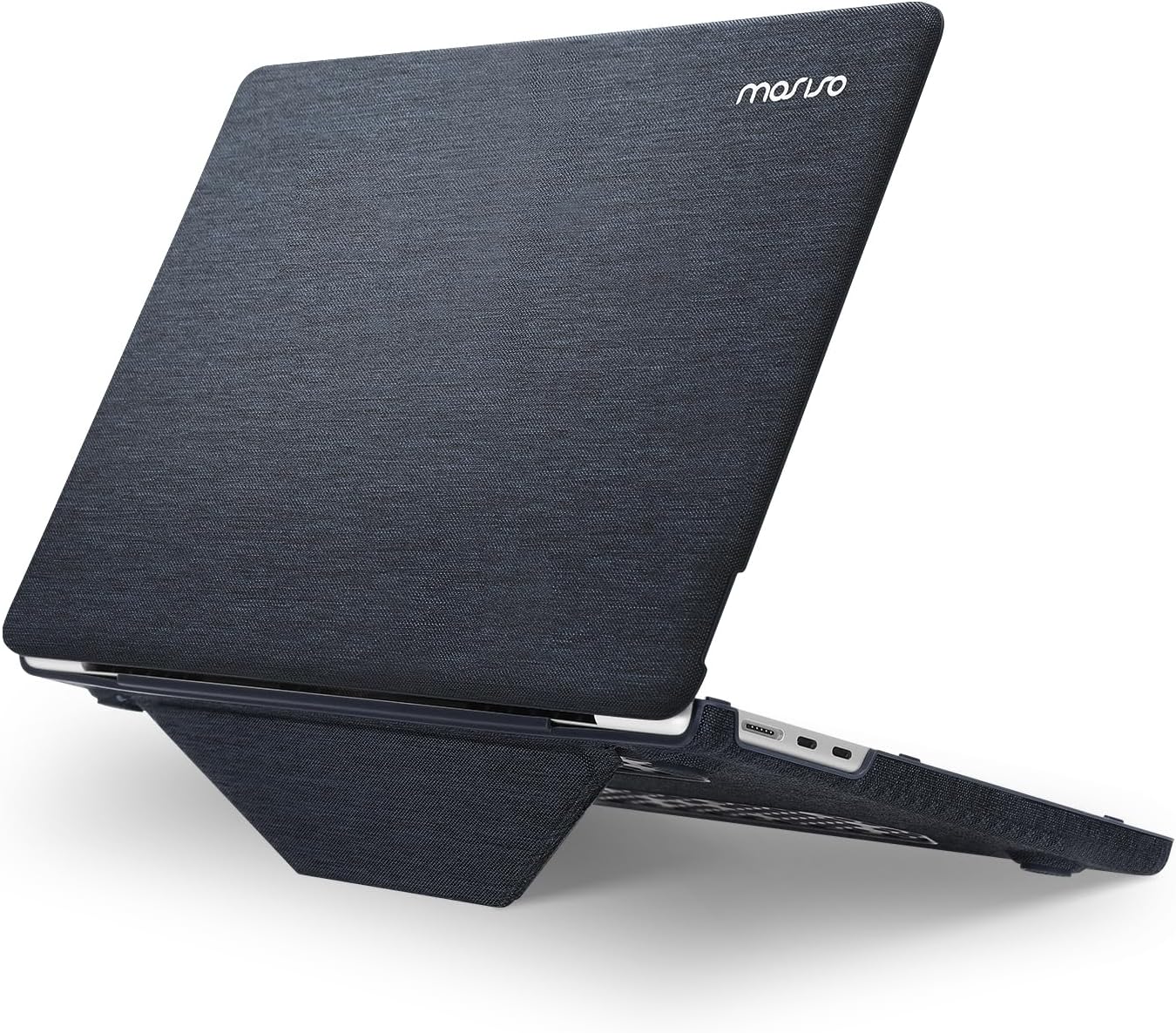 MOSISO Compatible with MacBook Air 15 inch Case 2025 2024 2023 Release M4 A3241 M3 A3114 M2 A2941 with Touch ID, Knit Fabric Coated Plastic Hard Shell Case Cover with Fold Kickstand, Haze Blue