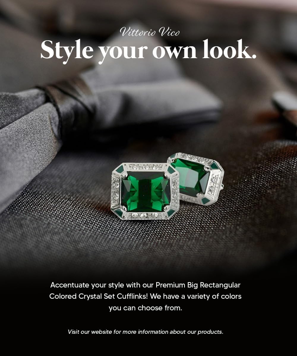 Big Rectangular Colored Crystal Cuff Links for Men – Tuxedo Suit Accessories, Cufflinks for Men