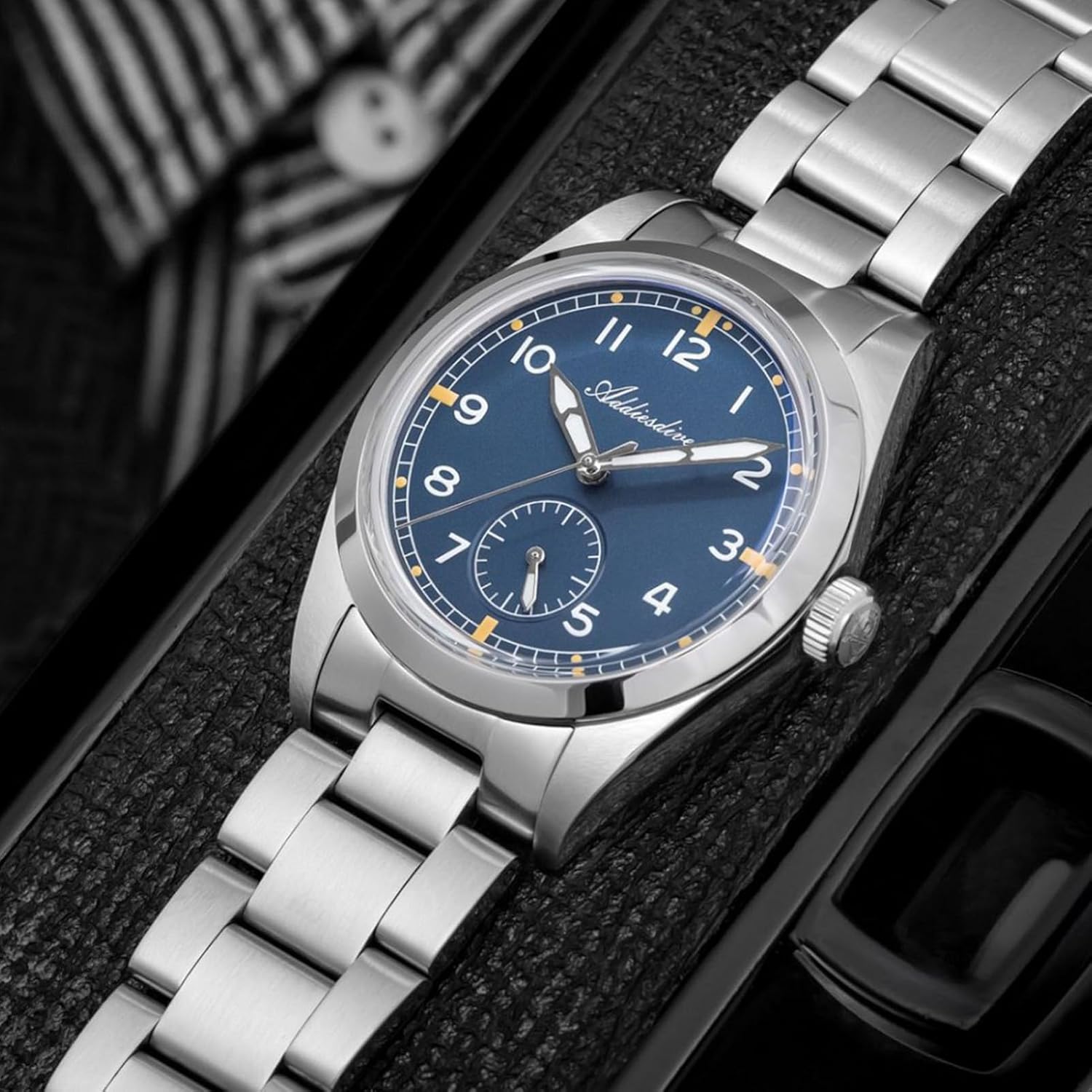 ADDIESDIVE 36 MM Watches for Men 24 Hour Subdial 100M Waterproof Stainless Steel Luminous Analog Quartz Watch