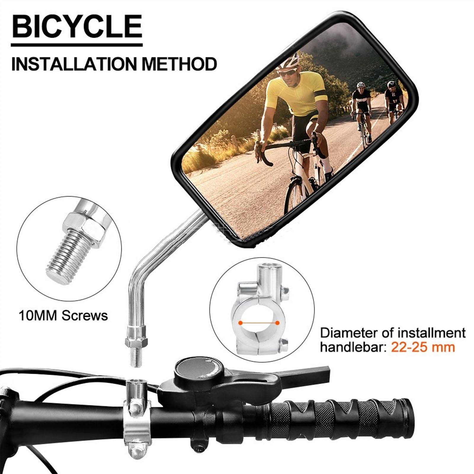Spiegel für Motorrad Rechteckiger Fahrradspiegel, Aluminiumlegierung, Fahrradreflektor, Weitwinkel, Dreirad, Quad, Motorrad, Roller, Rückspiegel, links und rechts Rückspiegel Motorrad (Größe : 2PCS N