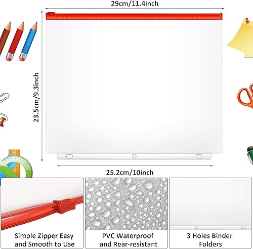 Miniatura 8 de 40 bolsillos para carpeta, 3 agujeros con cremallera, 3 bolsillos A4 con carpetas con cremallera, bolsas de plástico, bolsas de hojas sueltas, bolsa