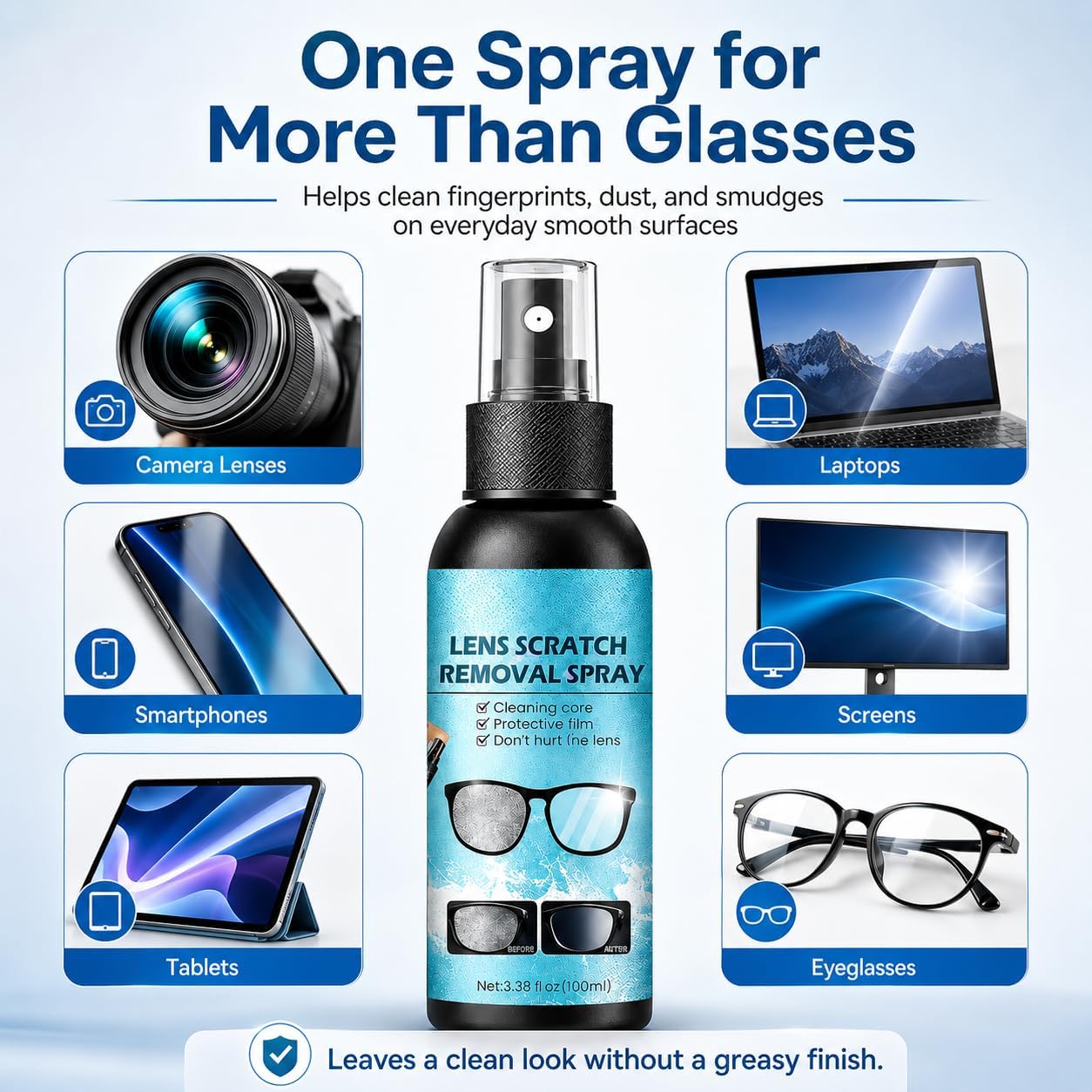 Eyeglass Scratch Remover Spray for Eyeglasses, Scratch Remover for Eyeglasses Sunglasses Reading Glasses, Eye Glass Scratch Remover, Lens Scratch Removal Cleaner Spray