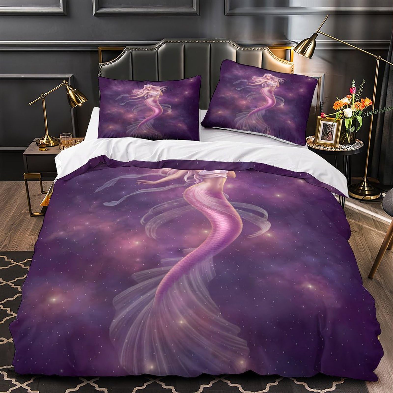 Parure de lit sirène anti-acarien et housse zippée 140x200cm pour un lit propre et sain