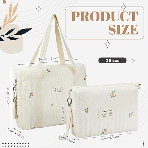 Vista 14 de Paterr Bolsa de pañales para mujer, multifunción, multitamaño, bolsa de maternidad, acolchada, de algodón, bonita, 2