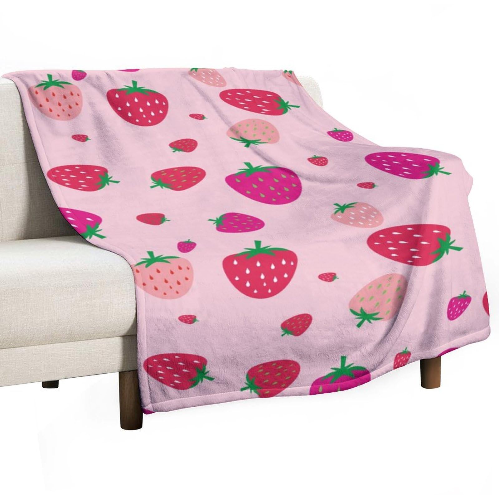 MHYRAC Flannel Blanket, Strawberry Pattern Throw Blanket for Couch Sofa Bed Office, Soft And Comfortable Without Pilling