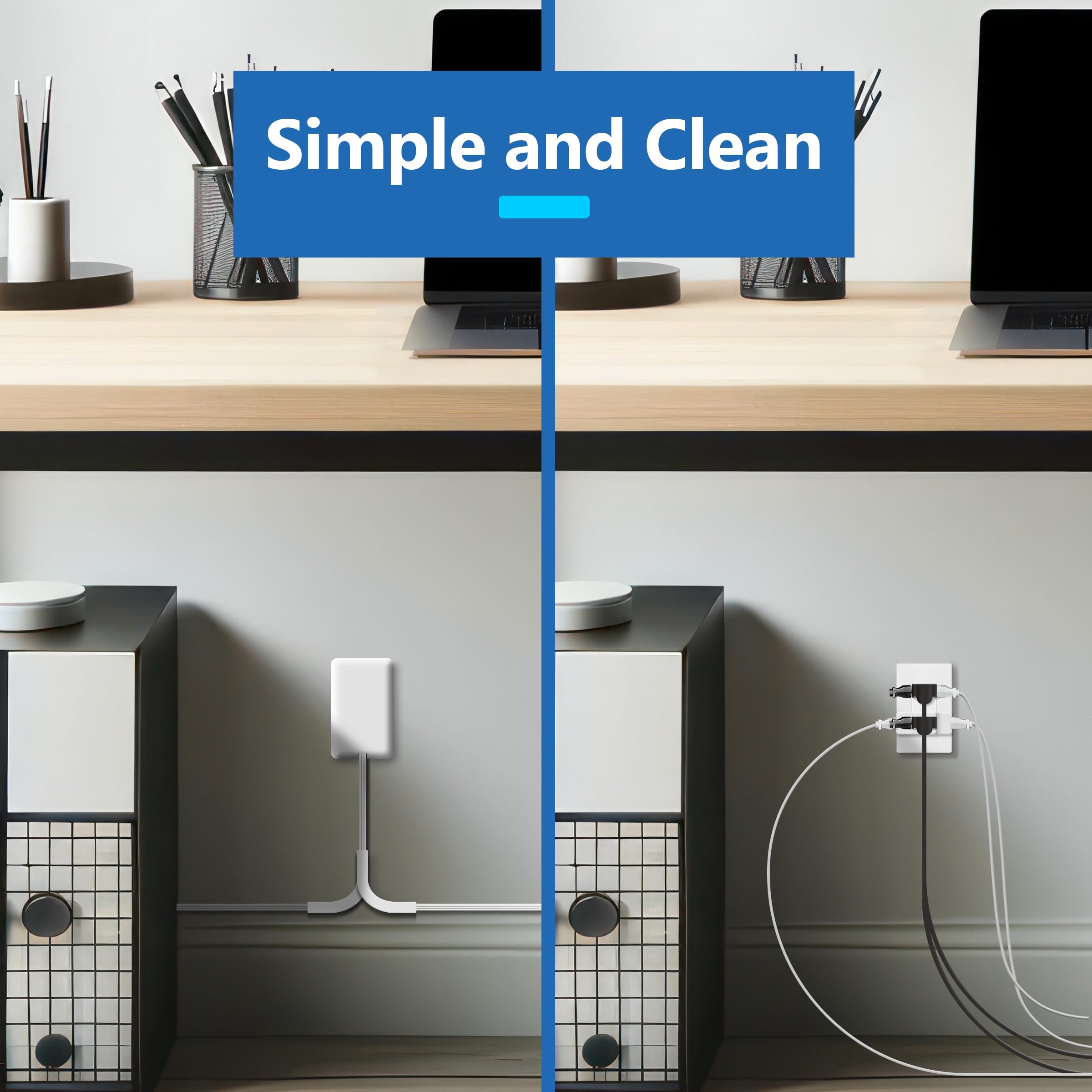 LIDER 3 Steckdosenverlängerung, 2 Steckdosenleiste mit USB Typ A und Typ C Ladegerät, USB-Anschluss, ultradünner Wandstecker mit Kabelverlängerung, Steckdosenleiste mit 3 Steckdosen, Gesichtsplan