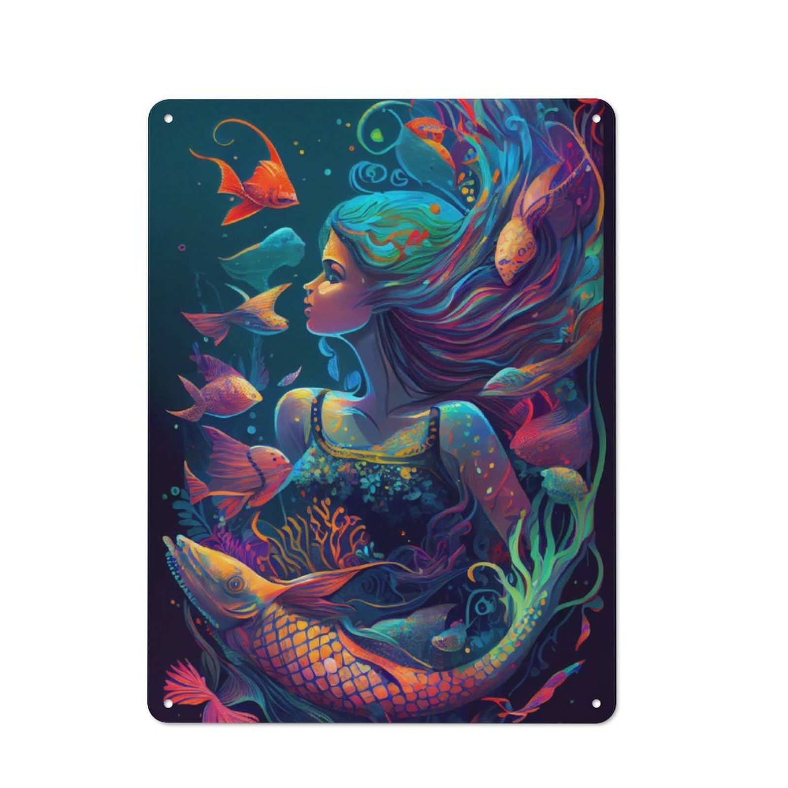Mermaid Painting Rustic Tin Sign 40x30cm for Man Cave Or Games Room, A Decorative Gift for A Newly Furnished Man Cave And Games Room