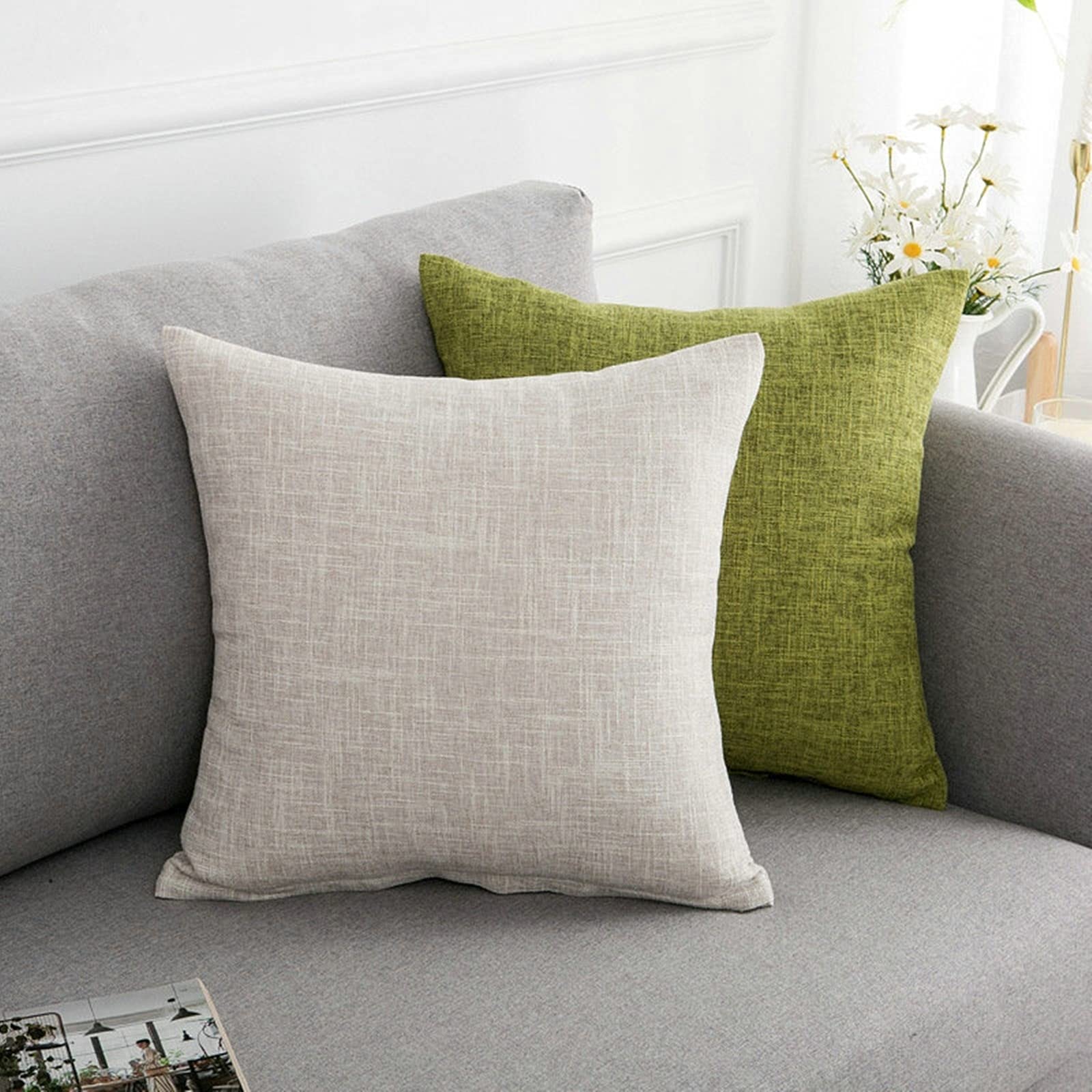 Wycian Federa per cuscino in lino, 45 x 45 cm, 4 pezzi, grigio, nero, viola, quadrata, tinta unita, decorazione per camera da letto, soggiorno, divano, ufficio