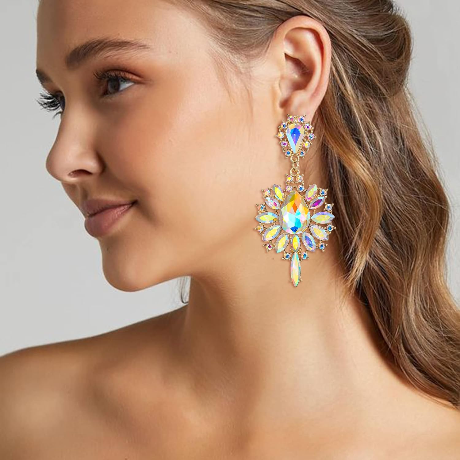 EVER FAITH Marquise Austrian Crystal Prom Dangle Earrings, Flower Teardrop Statement Chandelier Earrings for Bridesmaids - Image 2