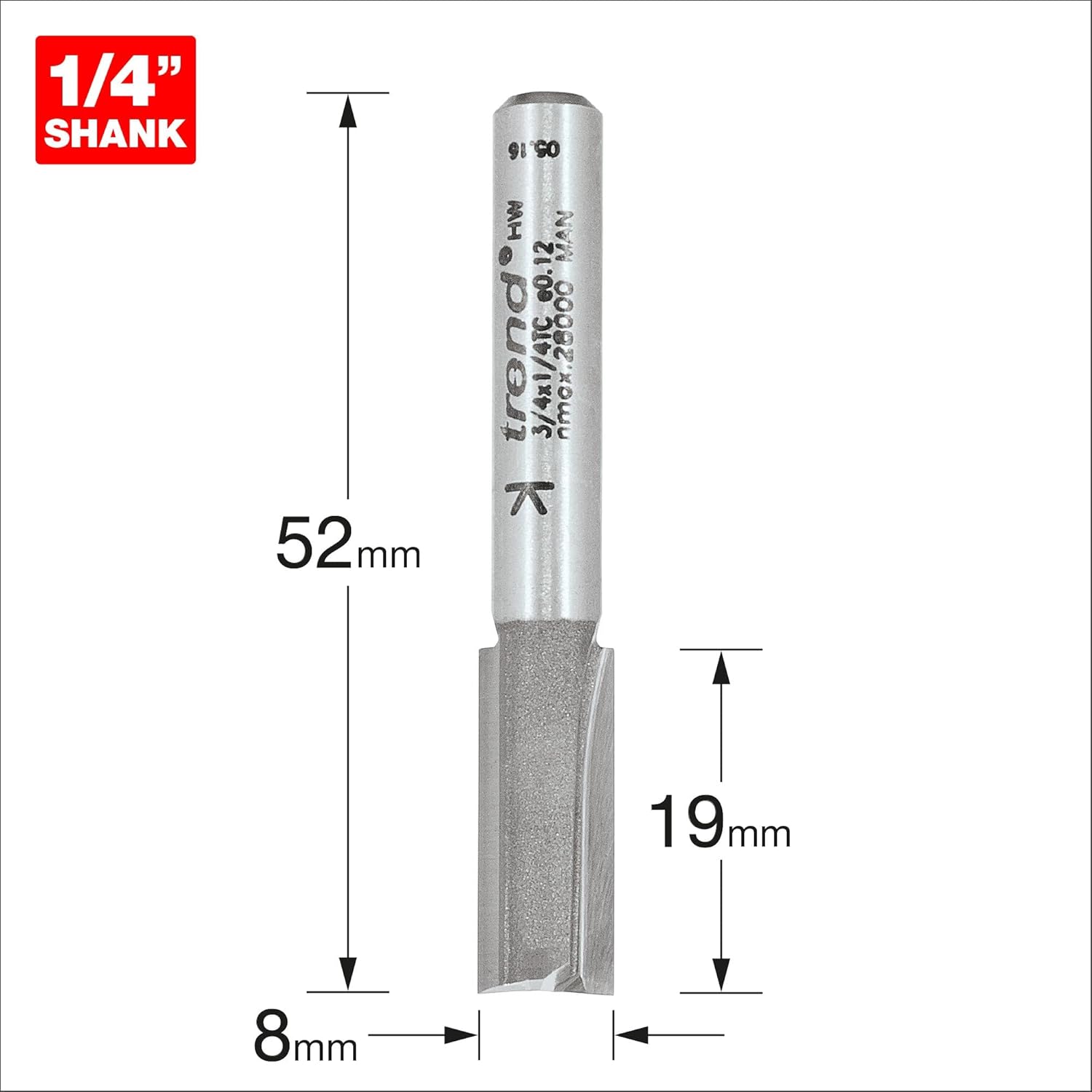 Trend Professional Straight Two Flute Router Cutter, 1/4 Inch Shank, 5/16" Cut Diameter, Tungsten Carbide Tipped, 3/4X1/4TC