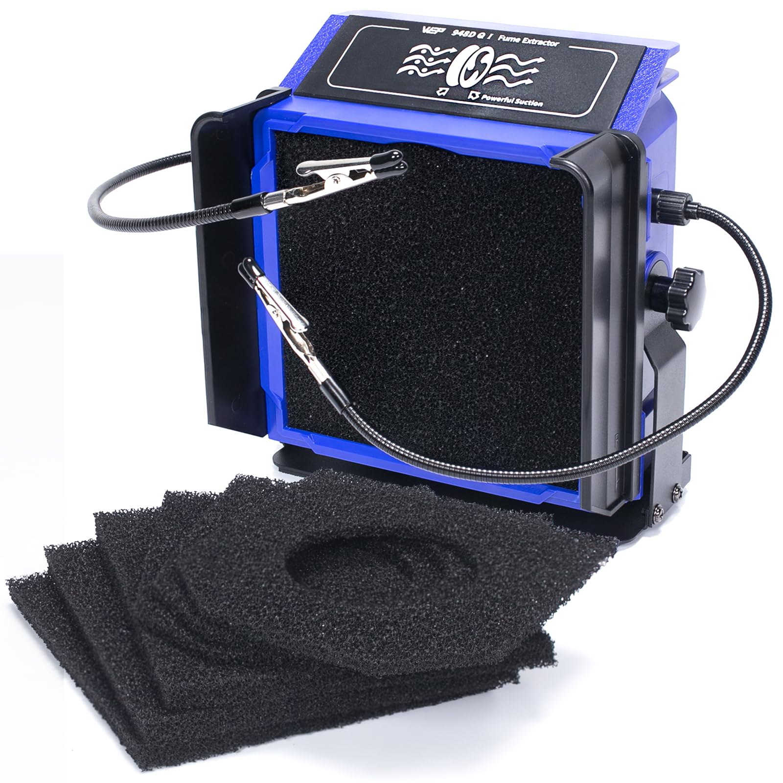 WEP 948DQ-I Fume Extractor Tool with Double Filtering, Helping Hands, Adjustable Tilt Angle, Fenders for Soldering Station, Soldering Iron with 6 Filtration Adsorbers