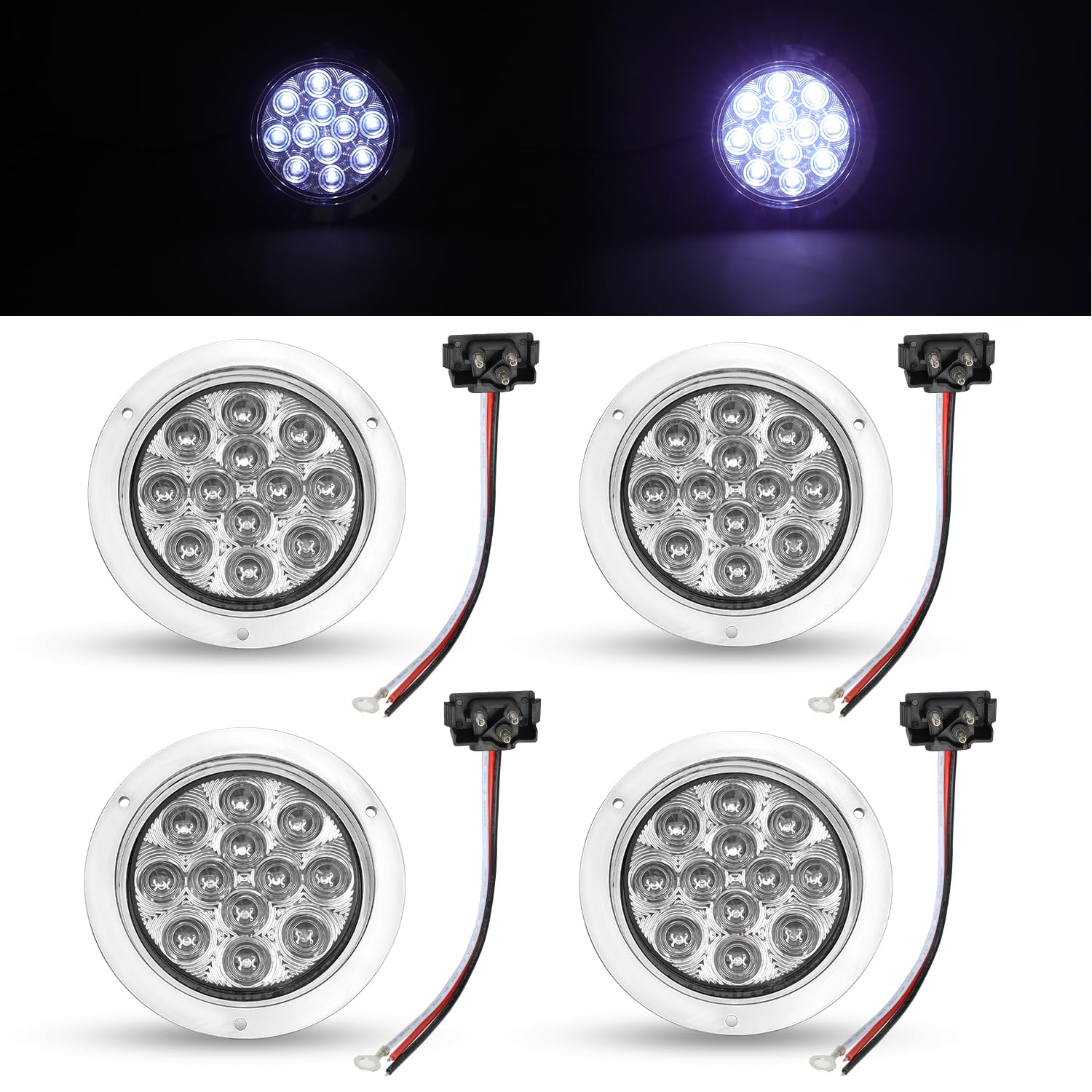 Snapklik.com : TMH 4 Inch 4 Pcs White 12 LED F3 Piranha Round Indicator ...