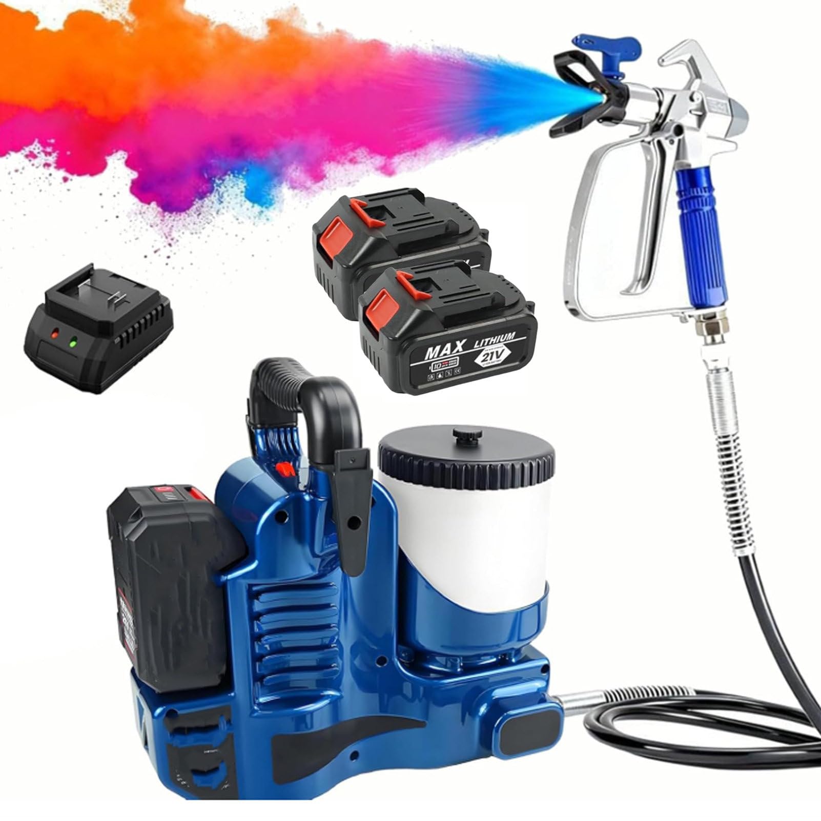 Spruzzatrice Airless Senza Fili Da 500 W, Spruzzatore Di Vernice Ad Alta Pressione Da 1,1 L/Min, Pistola A Spruzzo Senza Fili, Doppia Modalità Senza Fili/Elettrica, Per Pareti, Mobili TwoBatteries