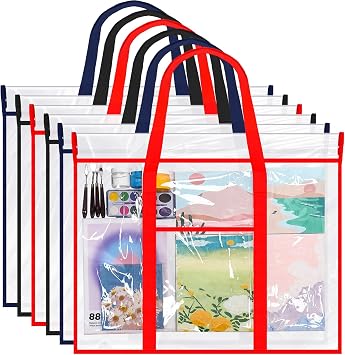 Huhumy 6 Pack Large Poster Storage Bag 29 x 31 Inch Art Portfolio Bag Bulletin Board Holder PVC Portfolio Case Transparent Art Organizer Folder Chart Container for Teacher PaperMulticolor