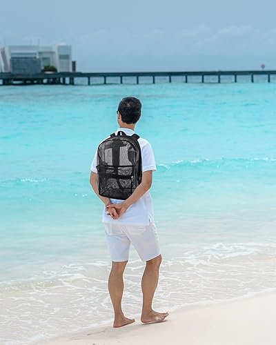 Miniatura 6 de Mochilas de malla transparente para niños escolares, playa, viajes, mochila de malla transparente con correas acolchadas, Negro, L, Viajar