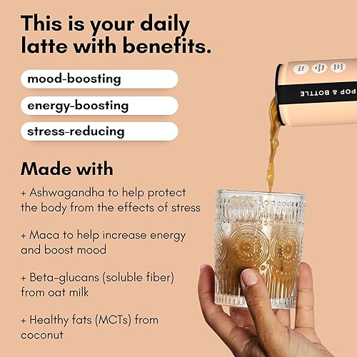 Miniatura 4 de Pop & Bottle - Lattes de leche de avena con adaptógenos  12 paquetes (8 oz) Mocha  Maca, Ashwagandha, aceite MCT, leche de avena, café frío + más
