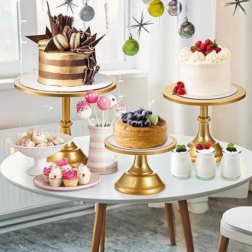Miniatura 6 de yarlung Paquete de 3 soportes dorados para tartas, 8/10/12 pulgadas, soporte de exhibición de cupcakes, soporte de postre estilo pilar para bodas,