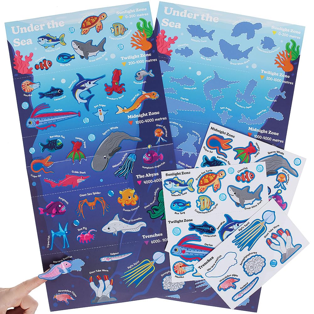 Baker Ross VC103 Under the Sea Sticker Poster Sets - Pack of 4, Educational Ocean Scene Crafts