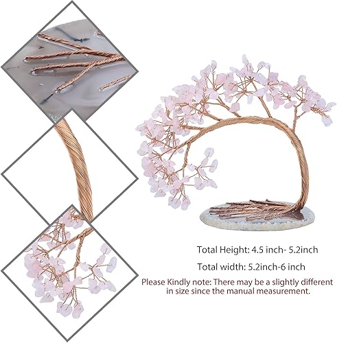 Miniatura 2 de SUNYIK Árbol de dinero de cuarzo rosa curativo, árbol bonsái de cristal Fengnshui hecho a mano con base de ágata para suerte de riqueza, decoración