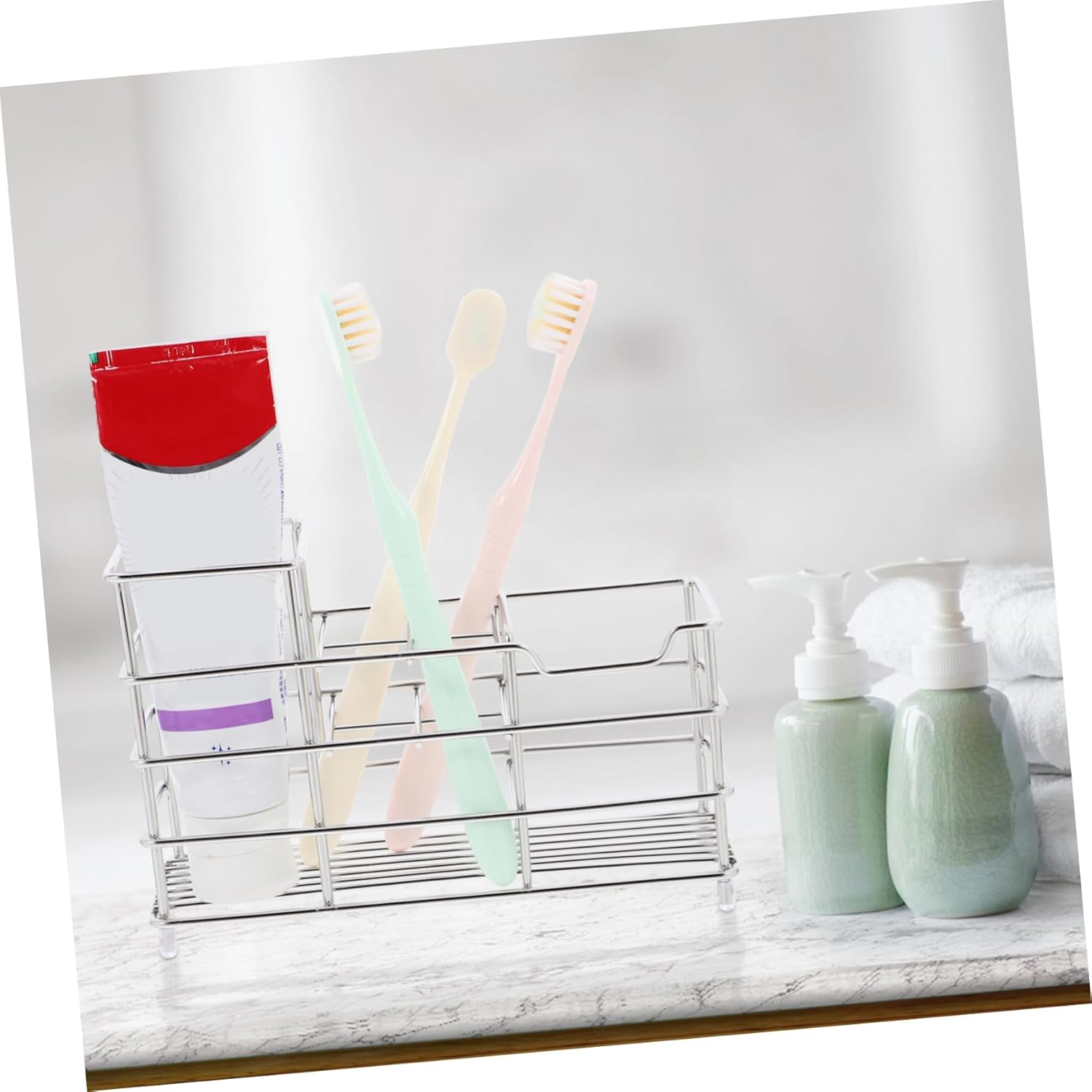 Garneck 3pcs Toothbrush Holder Multi-Functional Toothpaste Stand for Bathroom Organizer Storage Rack Countertop Friendly Suitable for Home Hotel Use