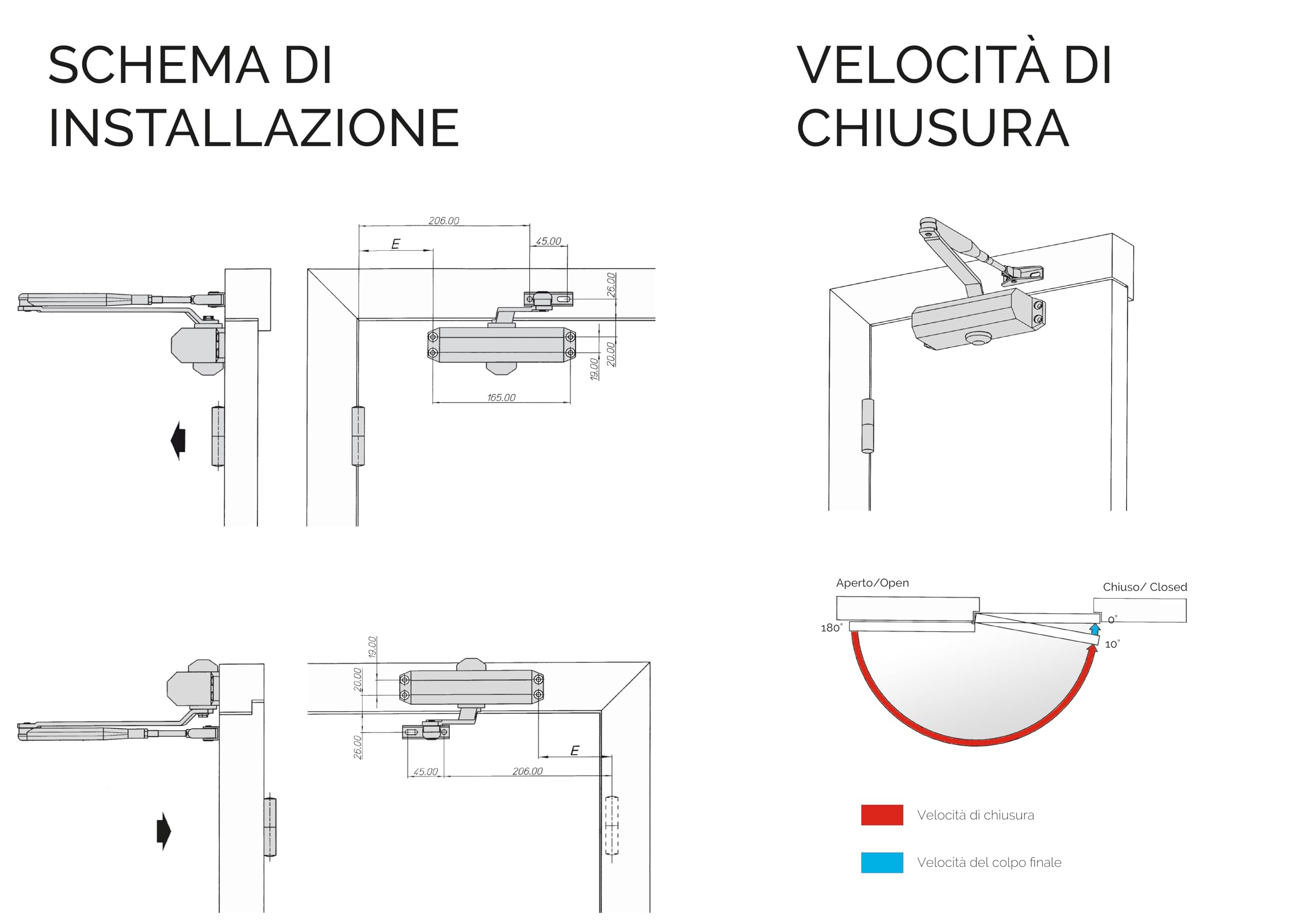 MERONI SERRATURE Chiudi Porta Aereo a Forza Variabile con Braccio Standard - Chiudiporta Meroni Modello Ambidestro, Ideale per Porte in Legno, Alluminio e Metallo, Certificato CE