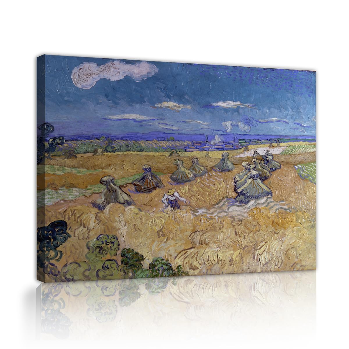 SHENGPOSTER Pola pszenicy z żniwiarzem sztuka ścienna klasyczny impresjonistyczny obraz krajobrazowy obraz olejny muzeum odcisk plakat na płótnie rama wewnętrzna 80 x 96 cm