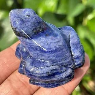 Amuleto Tallado de Rana de Piedra de Cristal de Cuarzo y Jade con veta Azul Natural