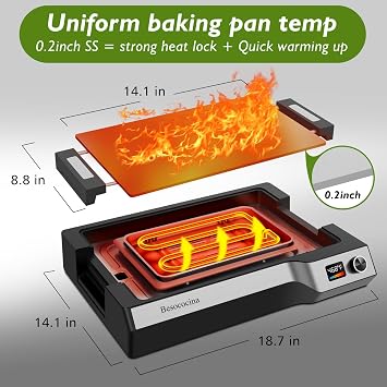 Electric Griddle, 14 Indoor Grill, Spatula & Fork Included
