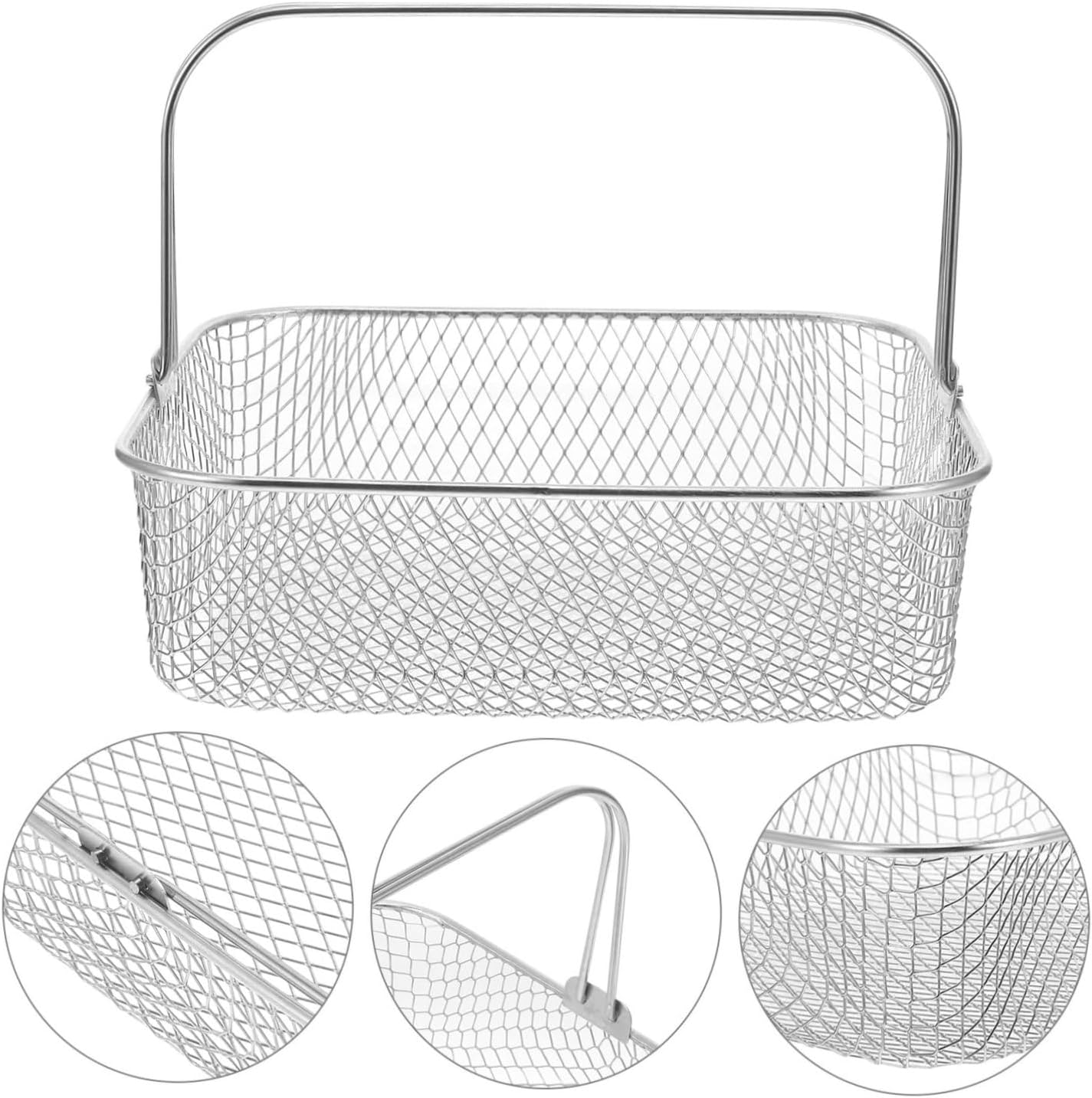 Close-up views of the Zerodeko Air Fryer Basket's mesh, handle attachment, and overall structure