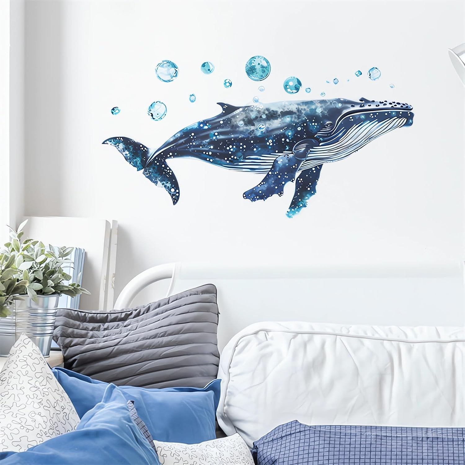 Humpback Whale Bubbles Wall Stickers Sea Animal Wall Art Decals | Marine Life Removable Vinyl Peel and Stick for Bathroom Nursery Living Room Bedroom Home Decor