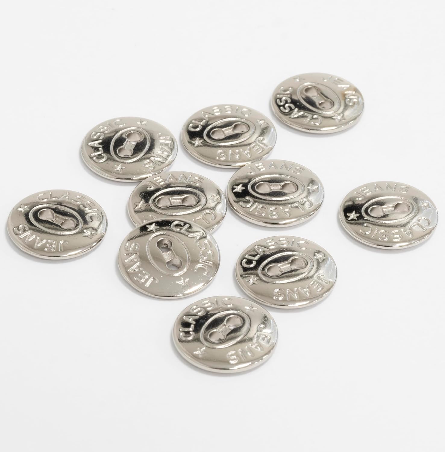 AERZETIX - C75047 - Set of 10 Round Sewing Buttons Ø15mm with 2 Holes L24 24L - Metal - Chrome Colour - Opening 2 mm - Sewing Haberdashery