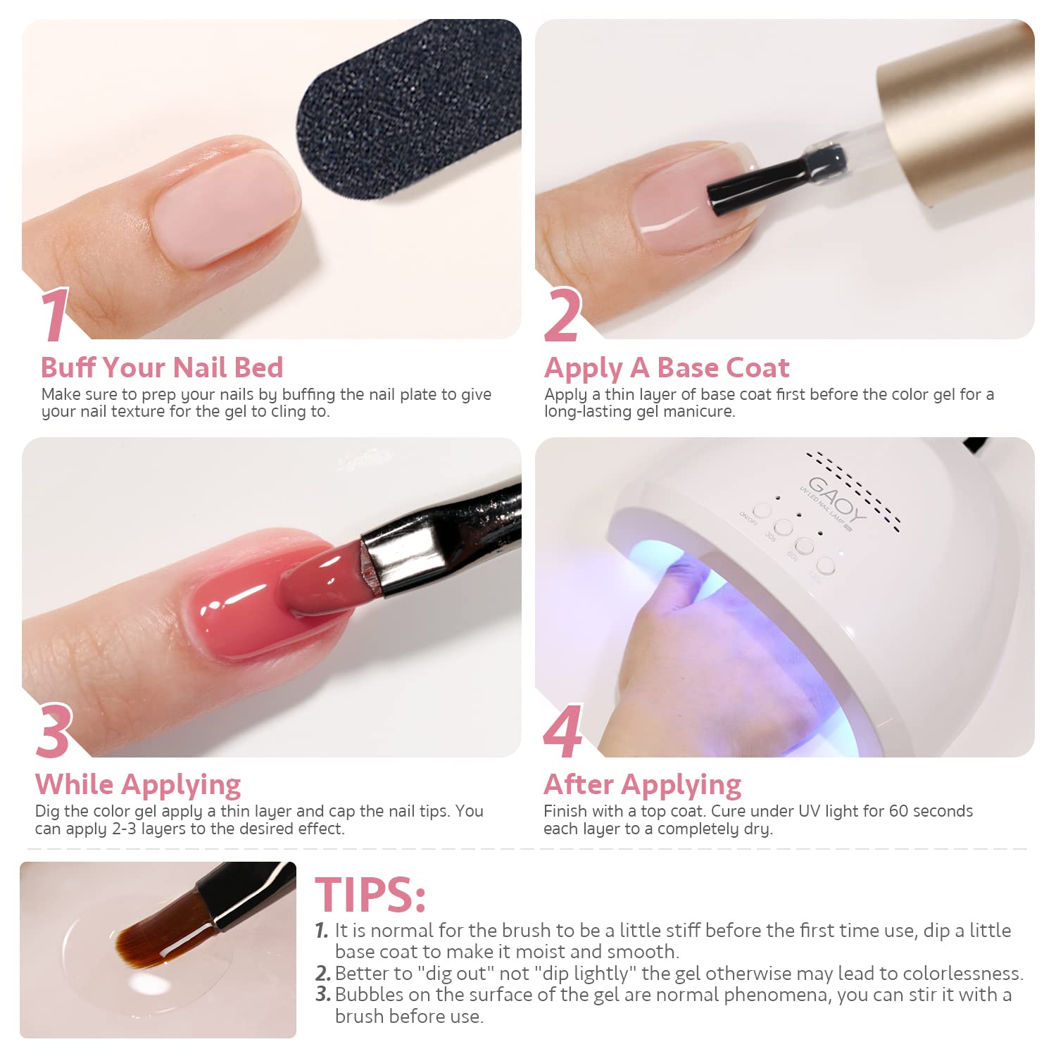 Amazon.com: GAOY Solid Gel Polish Palette, 6 Jelly nude pink Colors UV Light  Cure Cream Gel Nail Polish Kit with Nail Brush for Nail Art DIY at Home or  Travel : Everything